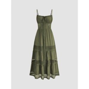 Cider Lace Trim Tiered Cami Maxi Dress in Green Women's L Romantic Cottagecore